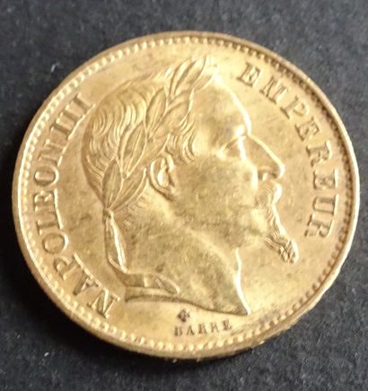 null Gold coin. Coin 20 francs Or, Napoleon III, Tête laurée, 1869.
Weight : 6,46...