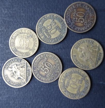 null 7 pièces de 50 cts, chambre de commerce, années 1921 + 54 pièces de 50 cts,...