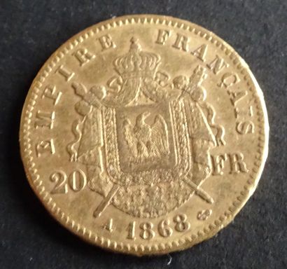 null Pièce OR. Pièce 20 francs Or, Napoléon III, Tête laurée, 1868.
Poids : 6,43...