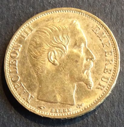 null Gold coin. Coin 20 francs Napoleon III, GOLD, bare head, signed BARRÉ on top....