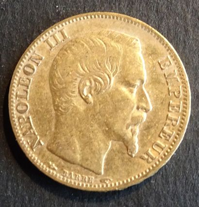 null Gold coin. Coin 20 francs Napoleon III, GOLD, bare head, signed BARRÉ on top....