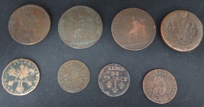 null Medal, coin 2 sols 1792 French revolution + Coin 1791 + 2 coins Liard deFrance...