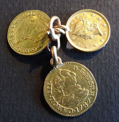 Gold coins. Set of 3 GOLD coins mounted on...