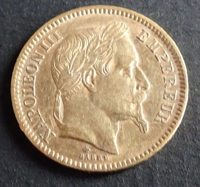 null Pièce OR. Pièce 20 francs Or, Napoléon III, Tête laurée, 1868.
Poids : 6,43...