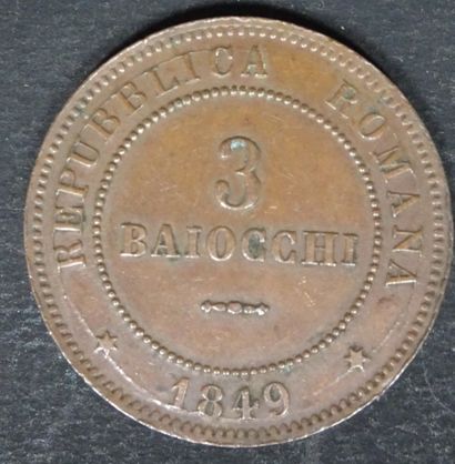 null Pièce 3 baiocchi, République romaine, 1849, cuivre.
Poids : 26 g.