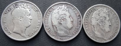 3 piéces de 5 frs Louis Philippe en argent,...