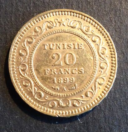 Pièce OR. Pièce 20 francs OR Tunisie, 1889.
Poids...