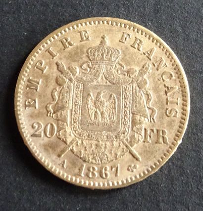 null Pièce OR. Pièce 20 francs Or, Napoléon III, Tête laurée, 1867.
Poids : 6,43...