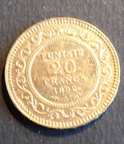 null Pièce OR. Pièce 20 francs OR Tunisie, 1892.
Poids : 6,46 g.
