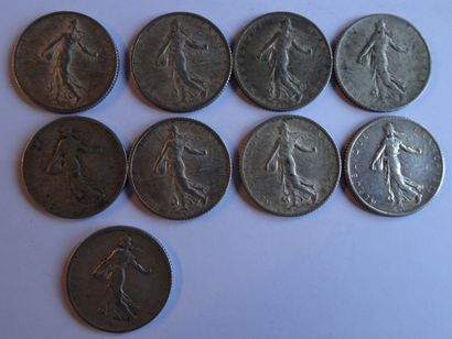 9 coins 1 franc semeuse, silver including...
