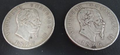 null 2 pièces de 5 lire Victor Emmanuel II en argent.
1876 et 1877.
Poids : 49,83...