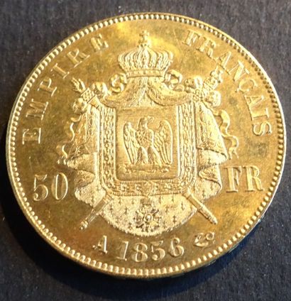 null Pièce OR. Pièce 50 francs OR, Napoléon III Empereur, 1856. signé BARRÉ au dessus....