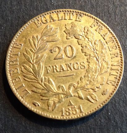 null Gold coin. Coin 20 francs Cérés, OR, 1851 A.
Weight : 6,42 grams.