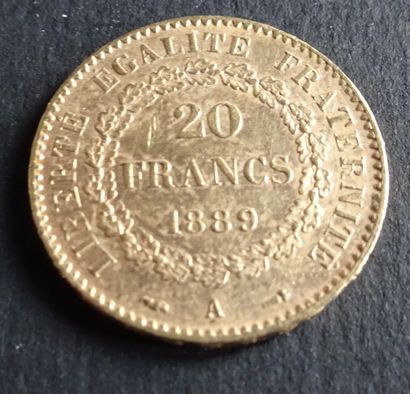null Pièce OR. Pièce de 20 francs or, génie civil, 1889.
Poids : 6,48 g.