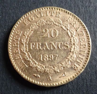 null Pièce OR. Pièce de 20 francs or, génie civil, 1897.
Poids : 6,47 g.