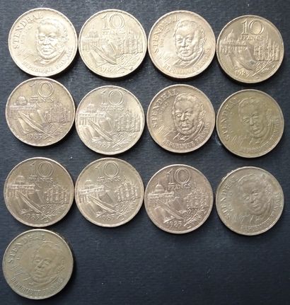 13 pièces de 10 frs Stendhal 1983. Cupro-Nickel....
