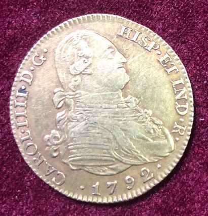 null Pièce OR. Pièce de 4 escudos, Carlos IV, OR, 1792, période coloniale.
Poids...