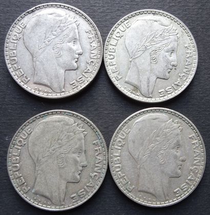 Ensemble de 4 pièces 10 frs Turin en argent,...