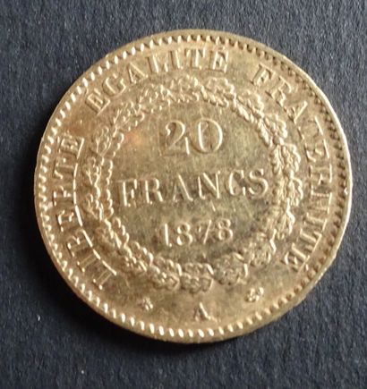 null Pièce OR. France. Pièce de 20 francs or, génie civil, 1878.
Poids : 6,46 g.