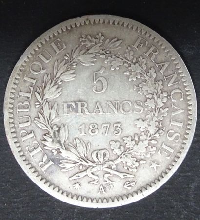null Pièce de 5 francs Hercule en argent.
Lettre A , 1873.
Poids : 24,92 g.