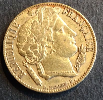 Pièce OR. Pièce 20 francs Cérés, OR, 1851...