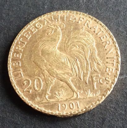 null Gold coin. Coin 20 francs Gold with rooster, 1901.
Weight : 6,48 g.