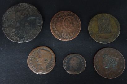 Pièce one cent USA 1820 + 3 pièces à identifier...