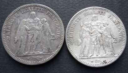 2 pièces de 5 frs en argent, Hercule II,...
