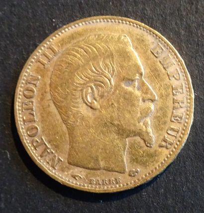 null Pièce OR. Pièce 20 francs Napoléon III, OR, tête nu, signé BARRÉ au dessus....