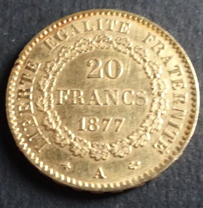 null Gold coin. 20 francs gold coin, civil engineering, 1877.
Weight : 6,48 g.