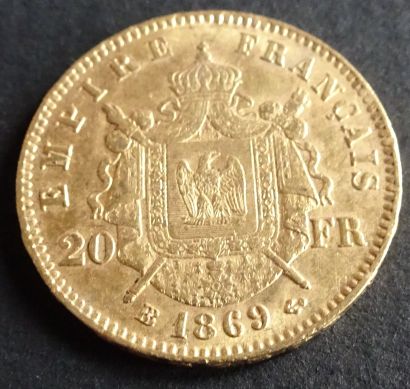 null Pièce OR. Pièce 20 francs Or, Napoléon III, Tête laurée, 1869.
Poids : 6,48...