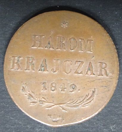 null Pièce 3 krajczar - Franrz Joseph 1er, Hongrie, 1849. Cuivre. Poids : 26,29 ...