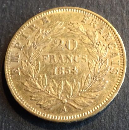 null Gold coin. Coin 20 francs Napoleon III, GOLD, bare head, signed BARRÉ on top....