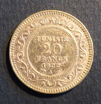 Pièce OR. Pièce 20 francs OR Tunisie, 1892.
Poids...