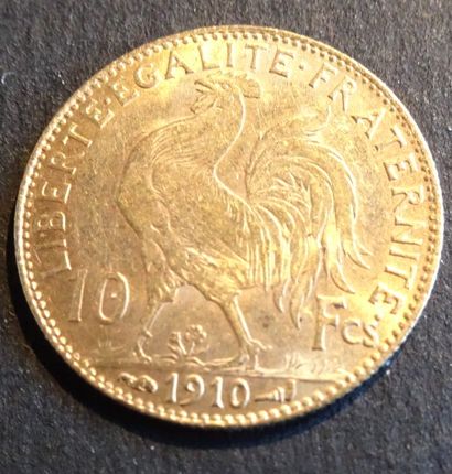 null Pièce OR. Pièce de 10 francs Coq OR, 1910.
Poids : 3,23 g.