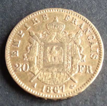 null Gold coin. Coin 20 francs Or, Napoleon III, Tête laurée, 1867.
Weight : 6,43...