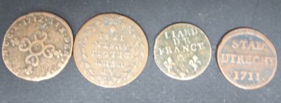 null Coin 1 liard Leopold II, 1791 + 1 coin duit ville d'Utrecht, 1711 + Coin Louis...