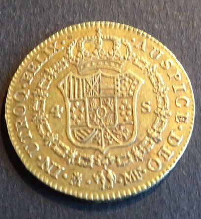 null Pièce OR. Pièce de 4 escudos, Carlos IV, OR, 1792, période coloniale.
Poids...