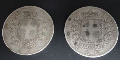 null 2 pièces de 5 lire Victor Emmanuel II en argent.
1876 et 1877.
Poids : 49,83...