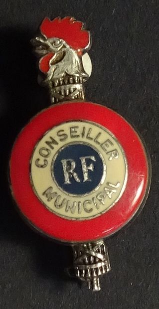 null Badge of French city councilor in metal, silver and enamelled with its head...