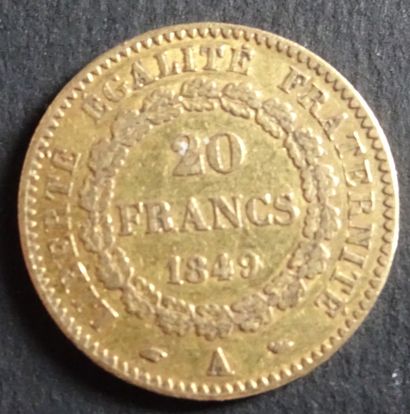 null Pièce OR. France. Pièce de 20 francs or, génie civil, 1849.
Poids : 6,41 g.