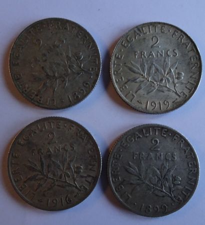 null 4 pieces 2 francs semeuse, silver including 2 pieces 1899 + 1 piece 1916 + 1...