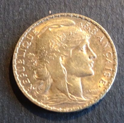 Gold coin. Coin 20 francs Gold with rooster,...