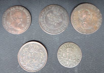 null Coin of 5 centissimi Kingdom of Sardinia1826 + 8 maravedis, Spain 1846 + Coin...