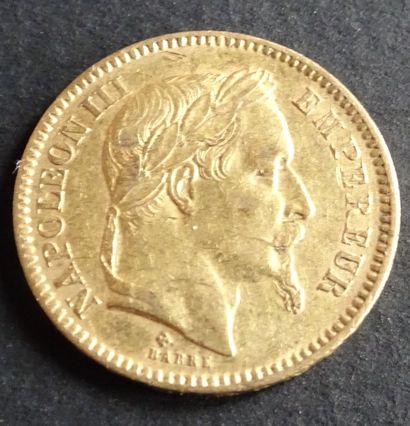 null Pièce OR. Pièce 20 francs Or, Napoléon III, Tête laurée, 1864.
Poids : 6,45...