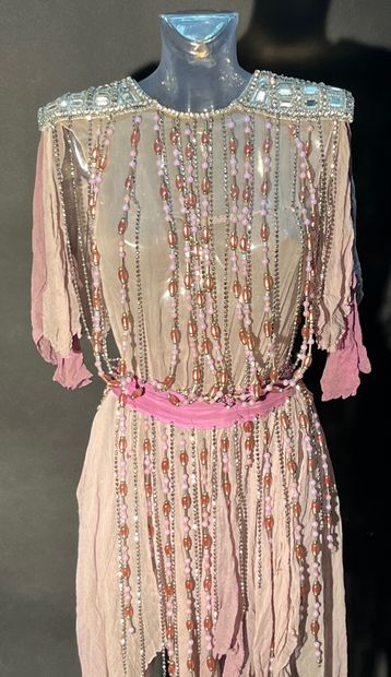 DALIDA Dress entirely embroidered with rhinestones and pearls, numbered SF 1910-1,...