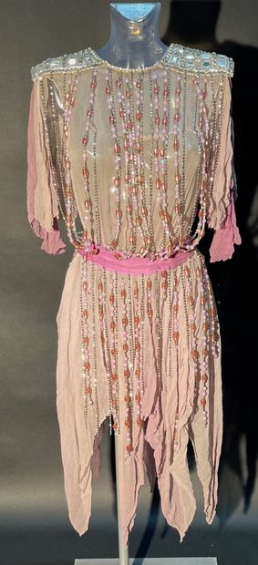 DALIDA Dress entirely embroidered with rhinestones and pearls, numbered SF 1910-1,...