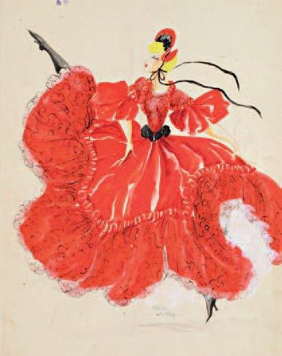 Freddy WITTOP Cancan, Moulin Rouge, robe rouge, 50 x 70 cm, SBD
