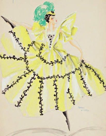 Freddy WITTOP Cancan, Moulin Rouge, robe jaune, 50 x 70 cm, SBD
