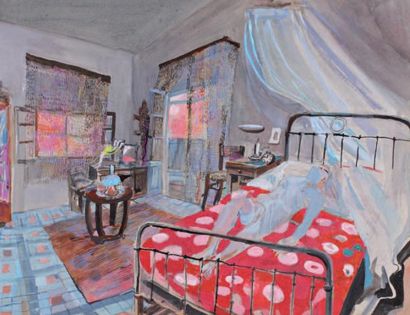 ALEXANDRE TRAUNER (1906-1993) Décor de la chambre rose dans Coup de torchon de Bertrand...